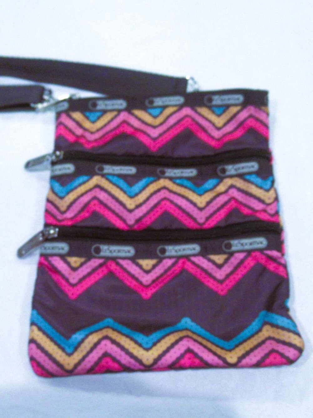 Le SportSac gray crossbody purse, chevron stripes